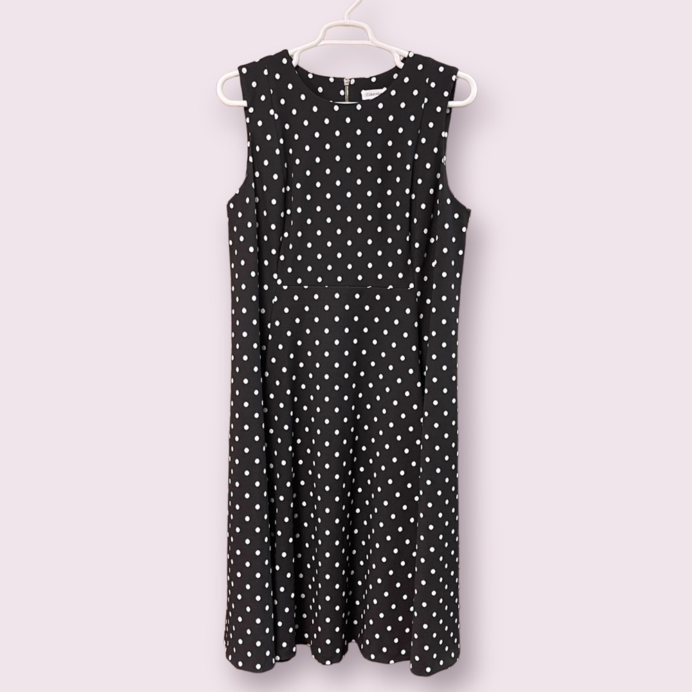 Calvin Klein Women’s Black / White Polka Dot Midi Dress Size 18W